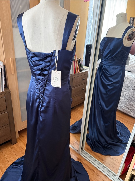Wtoo Dresses & Skirts - Navy Satin Lace-Up Back Evening Gown Size 10